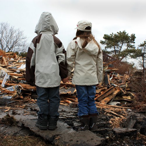 Kids in rubble