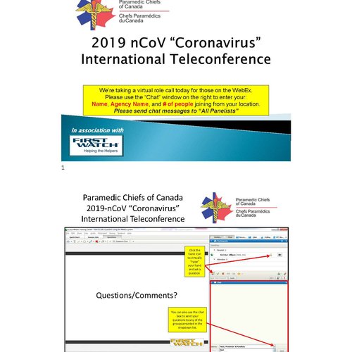 Paramedic Chiefs of Canada 2019 nCoV “Coronavirus” International Teleconference