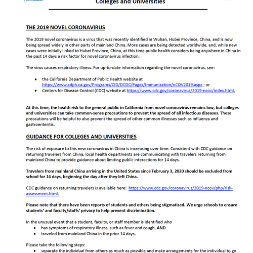 Coronavirus: Colleges & Universities