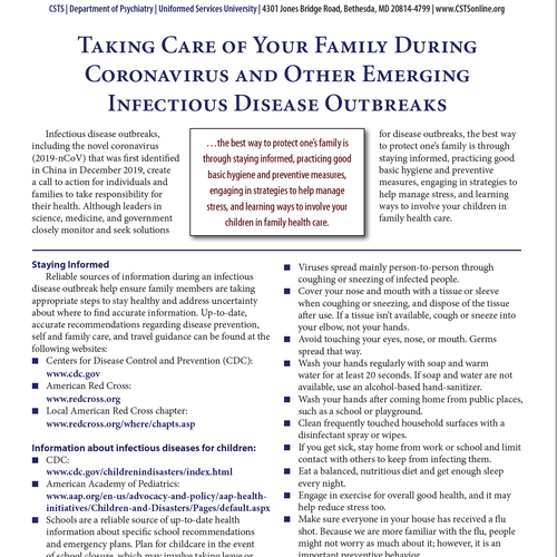 Taking Care of Your Family During Coronavirus and Other Emerging Infectious Disease Outbreaks