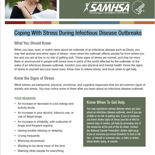 SAMHSA: Coping With Stress During Infectious Disease Outbreaks