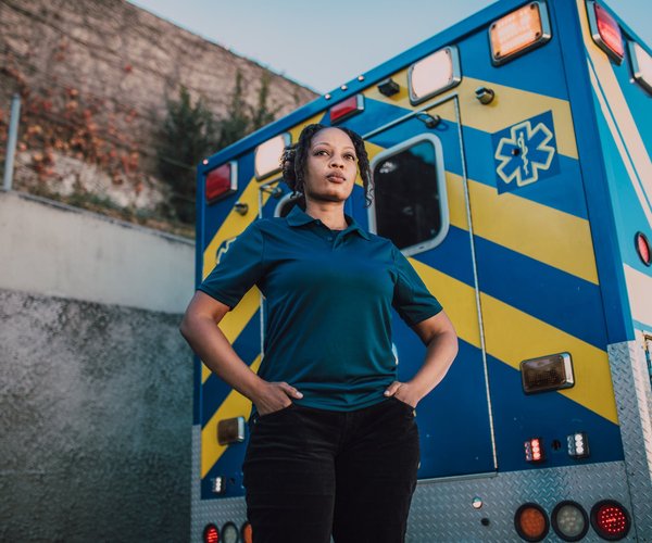 Women in front of ambulance
